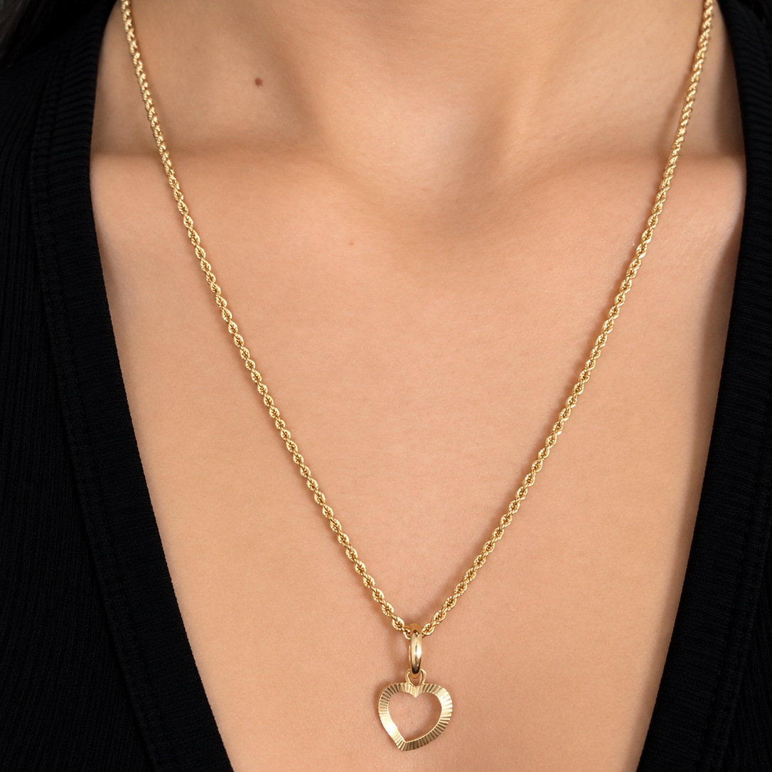 Rope Chain with with Heart Pendant / 2.17 gr / 50 cm / 1.8 mm / 18K Italian Gold