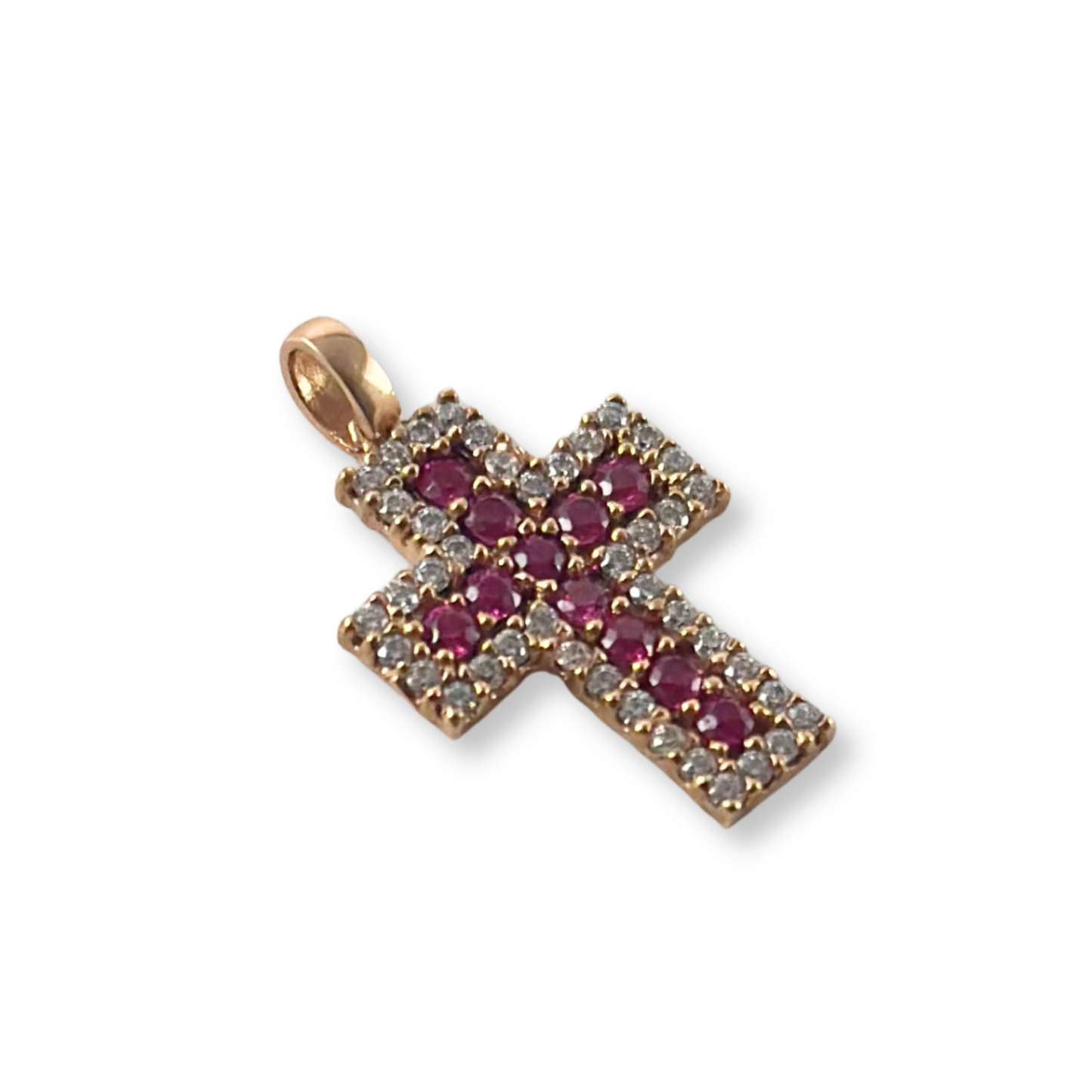 CROSS PENDANT WITH PINK AND WHITE STONES