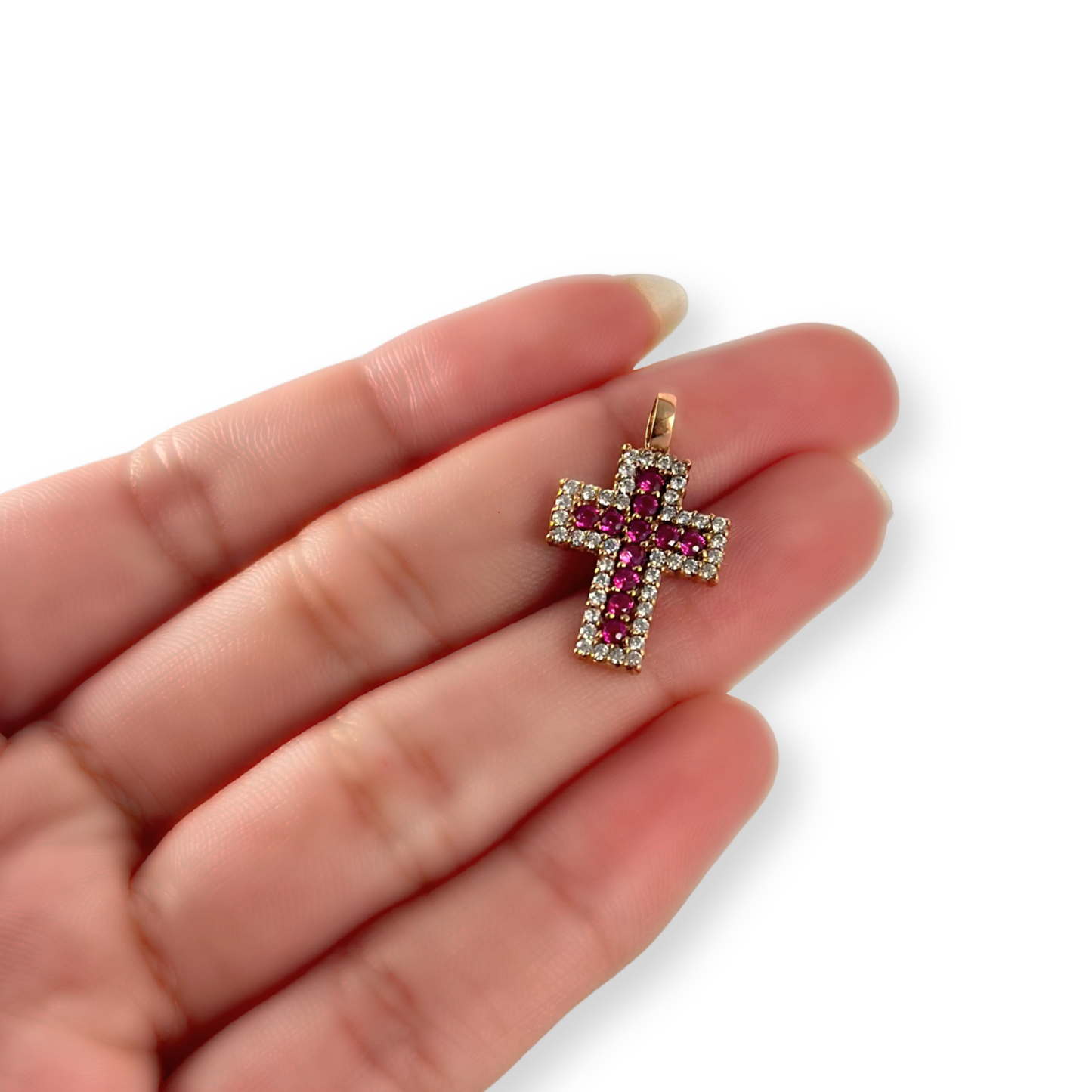 CROSS PENDANT WITH PINK AND WHITE STONES