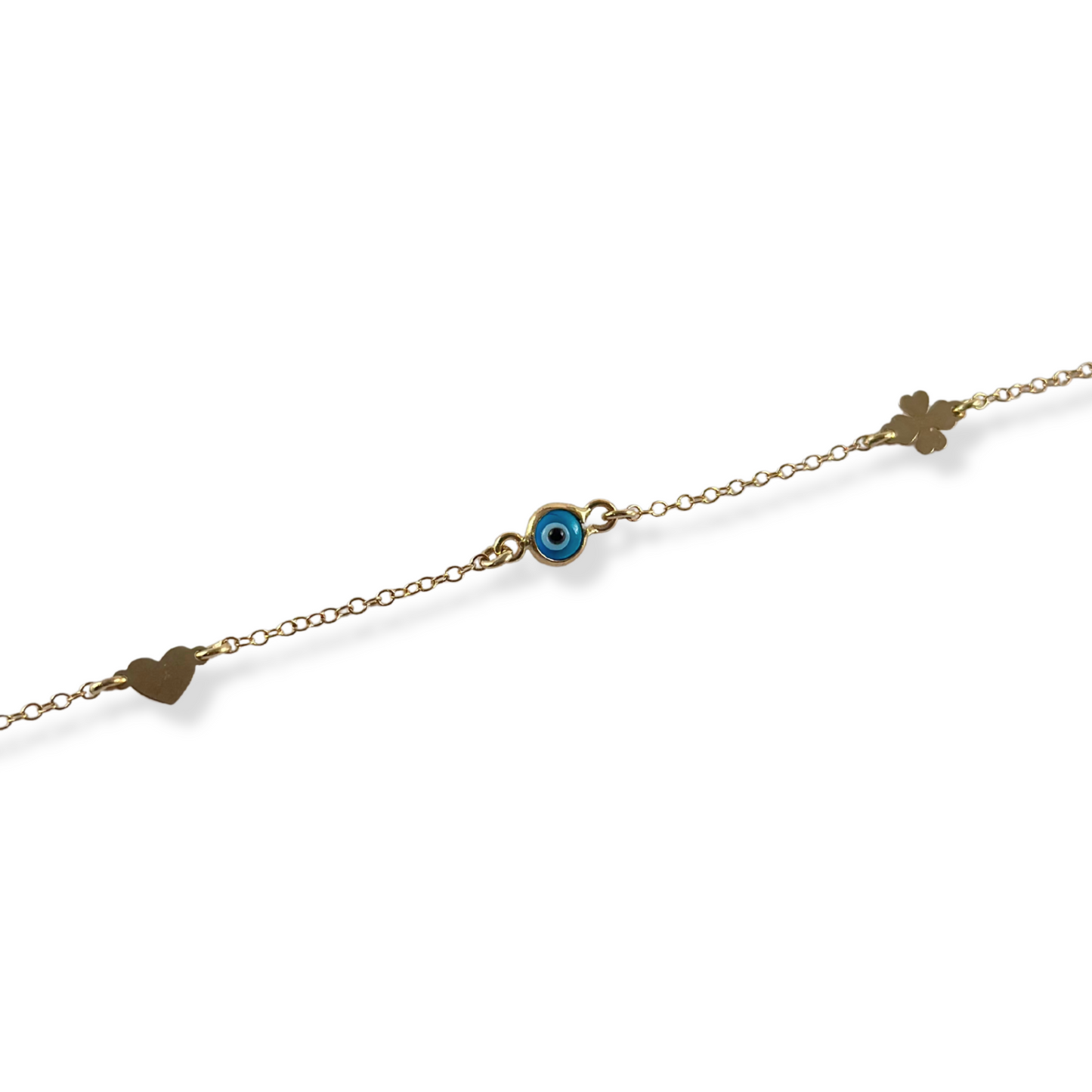 ADJUSTABLE EVIL EYE AND CLOVER BRACELET
