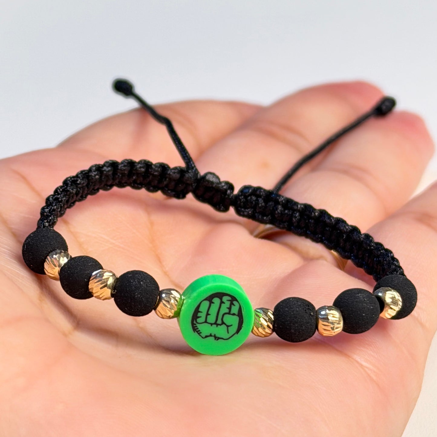 Pulsera de superhéroe Hulk con cuentas doradas para niños /4mm