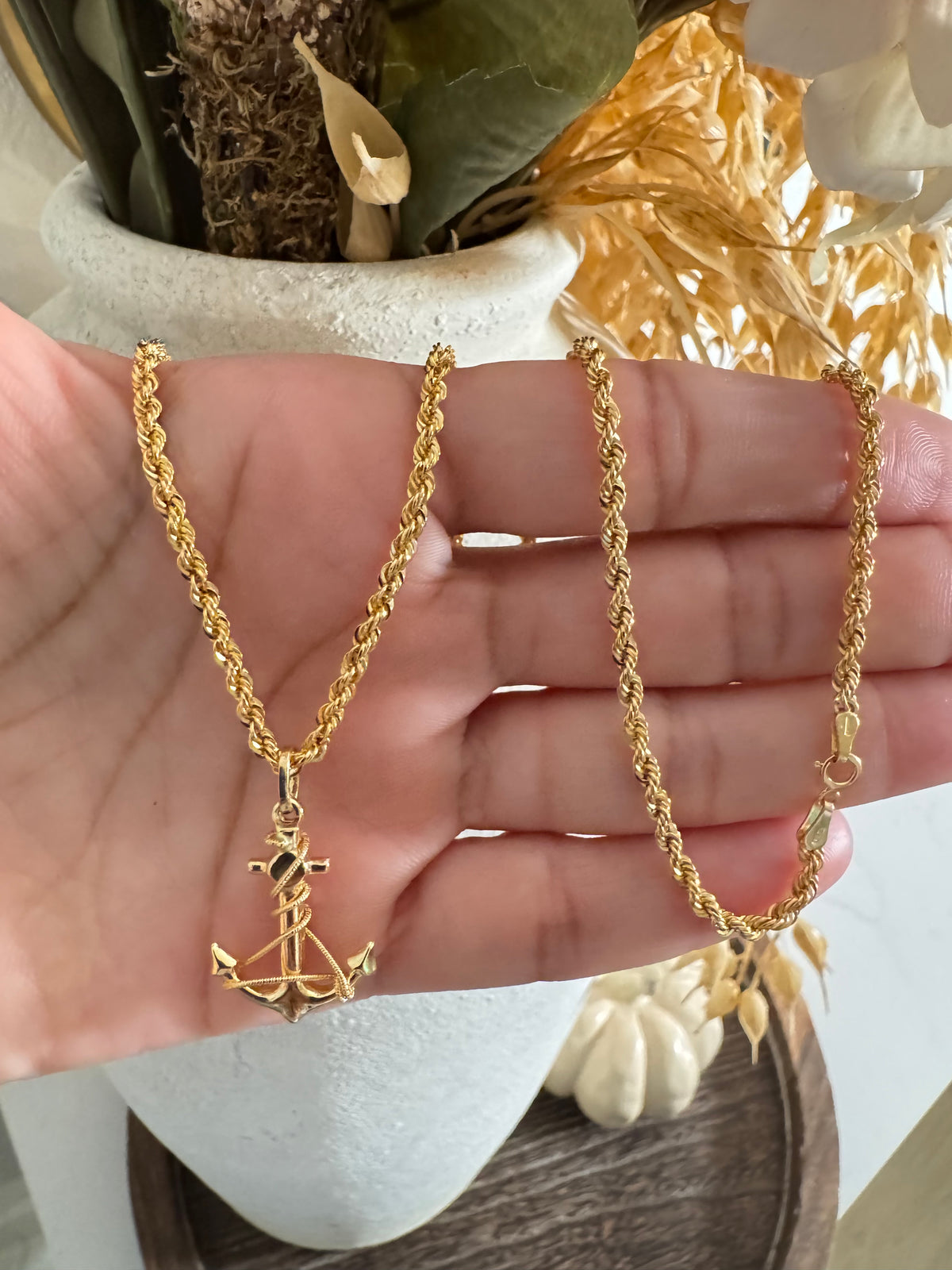 Rope Chain With Pendant/ 6.77g/ 60cm/ 3mm/ 18K Italian Gold