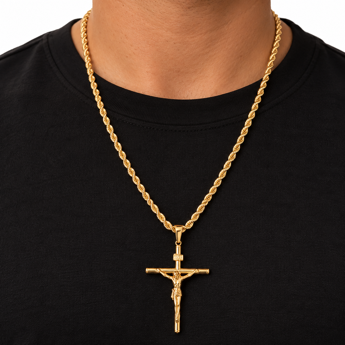 Rope Chain With Cross Pendant/ 14.02g/ 60cm/ 4mm/ 18K Italian Gold