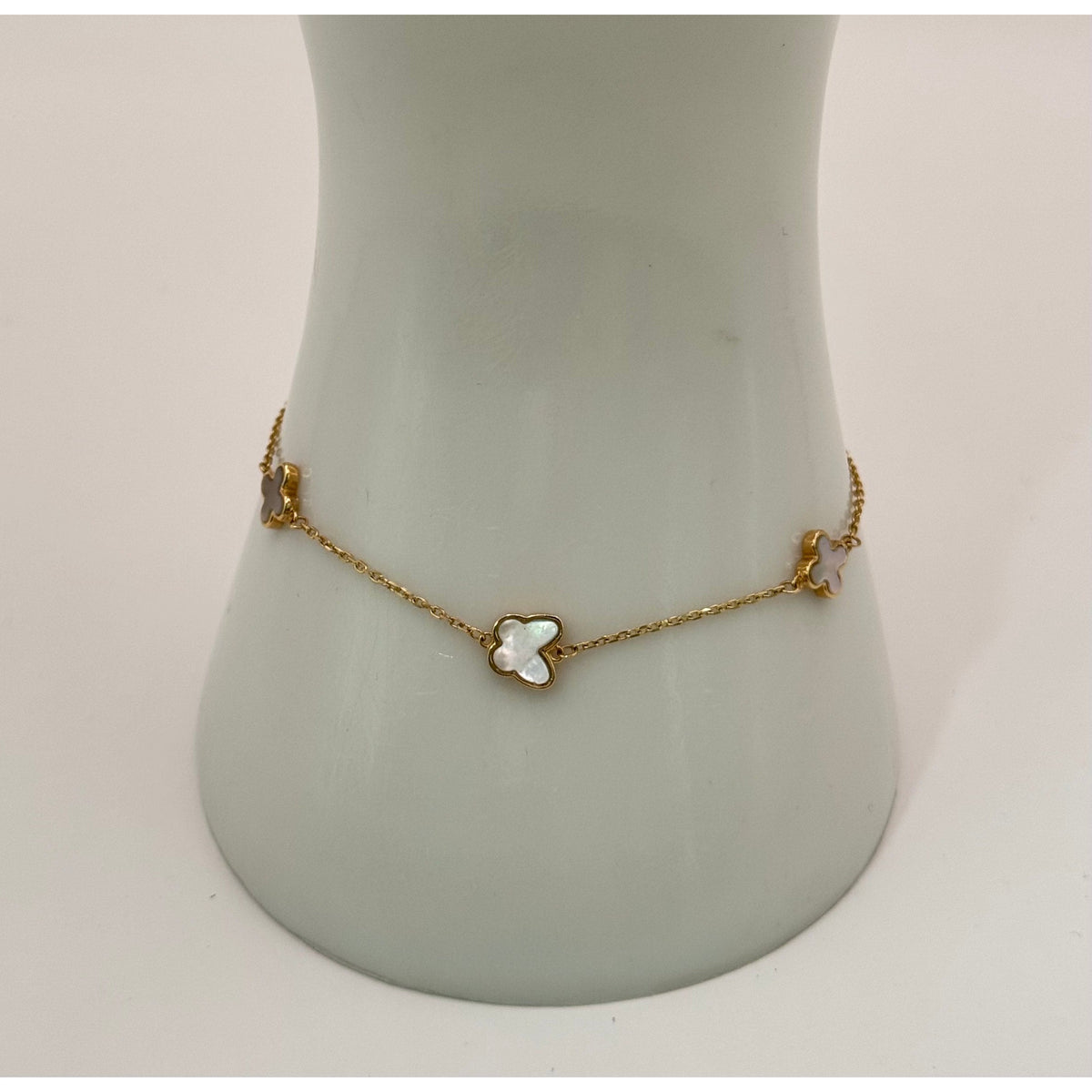 Clover And Butterfly Bracelet / 2.06 gr / 18 cm / 1 mm / 18K Italian Gold