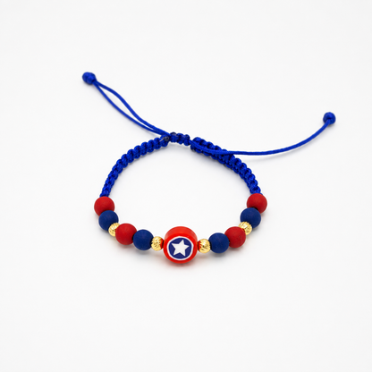 Pulsera de superhéroe Capitán América con cuentas doradas para niños/4 mm