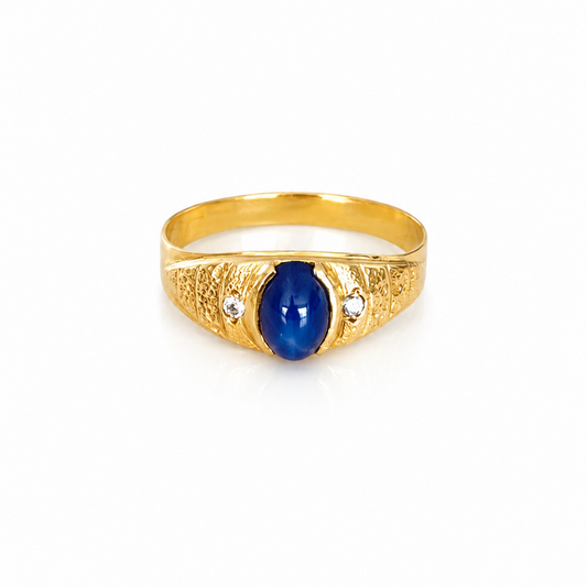 Blue Star Sapphire Ring / 2.43 gr / Size 10 1/2 / 18K Gold