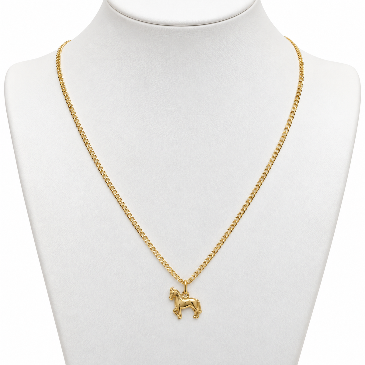 Mini Cubana Chain with Horse Pendant / 2.23 gr / 50 cm / 2 mm / 18K Italian Gold