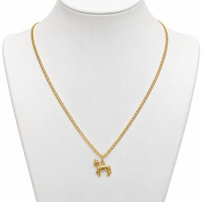 Mini Cubana Chain with Horse Pendant / 2.23 gr / 50 cm / 2 mm / 18K Italian Gold