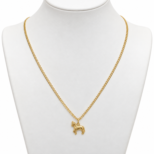 Mini Cubana Chain with Horse Pendant / 2.23 gr / 50 cm / 2 mm / 18K Italian Gold