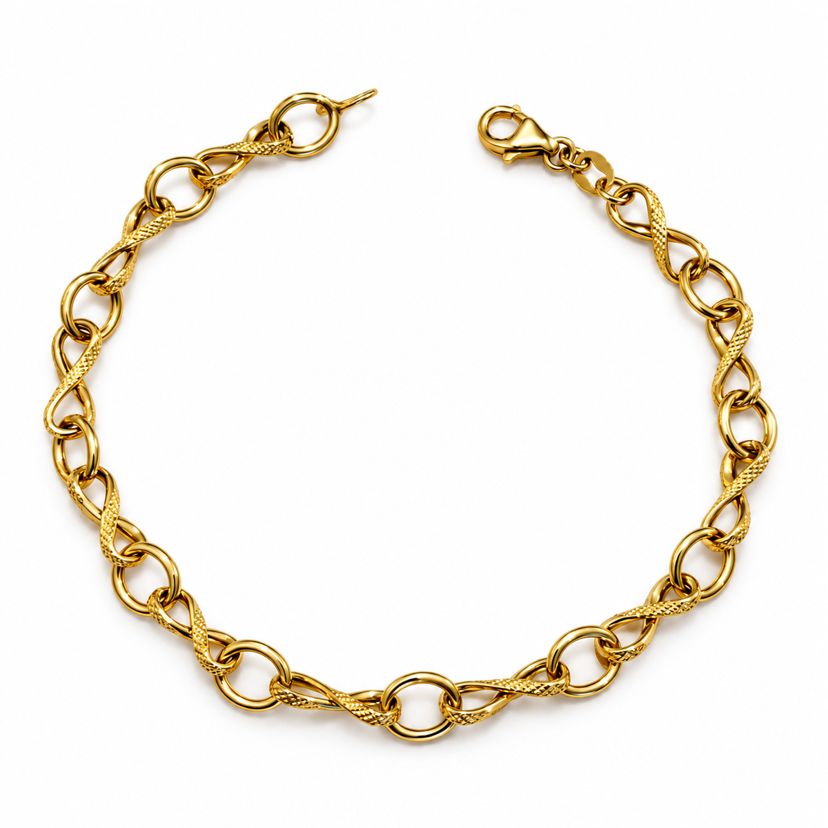 Pulsera Infinito Twist Eslabón / 2.93 gr / 19.5 cm / 5 mm / Oro italiano de 18K