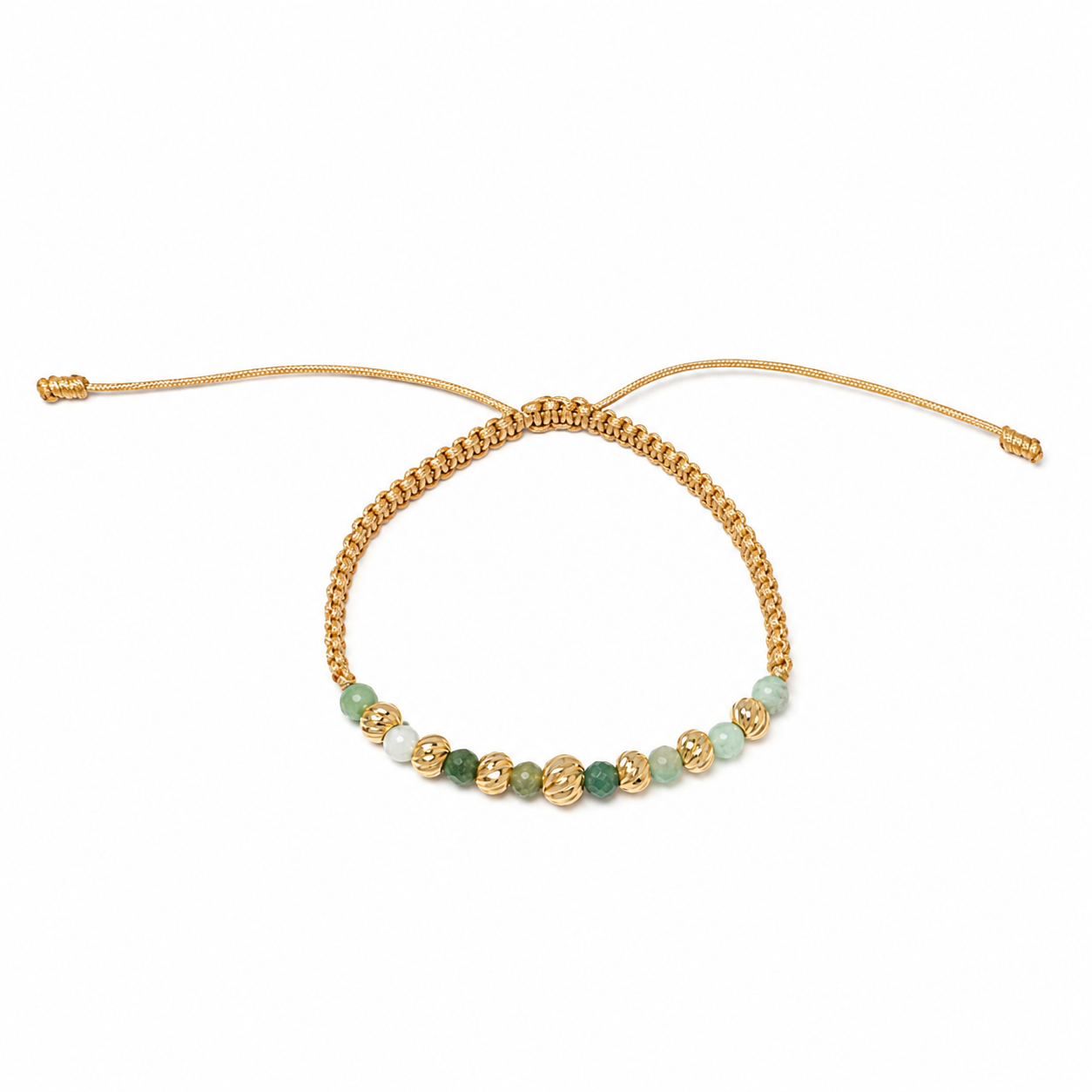 Pulsera con esmeralda muralla y cuentas de oro de 5 y 6 mm