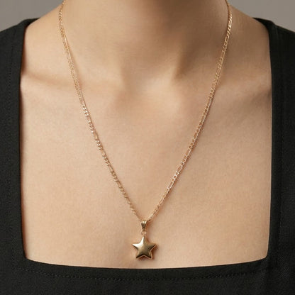 Figaro Chain with star Pendant / 2.22 gr / 50 cm / 2 mm / 18K Italian Gold