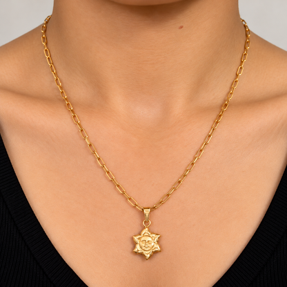Clip Chain with Sun Pendant / 3.14 gr / 45 cm / 3 mm / 18K Italian Gold