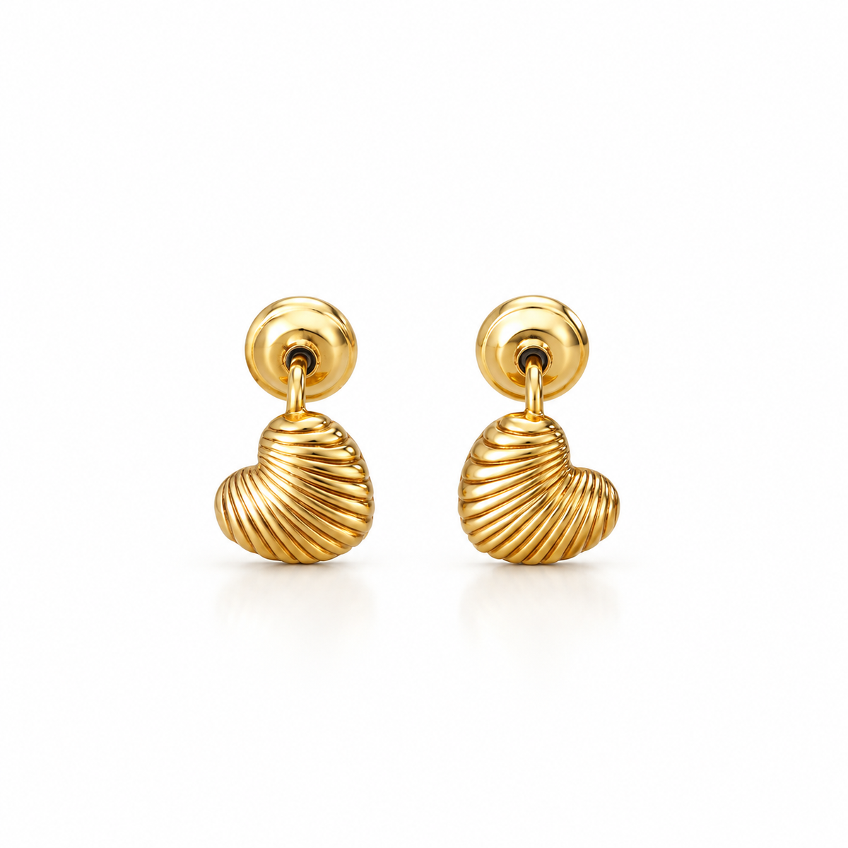 Ribbed Heart Earrings / Per piece / 0.5 mm / 18K Italian Gold