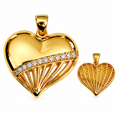 Reversible Heart Pendant/ 2.72gr / 2cm / 18K Italian Gold