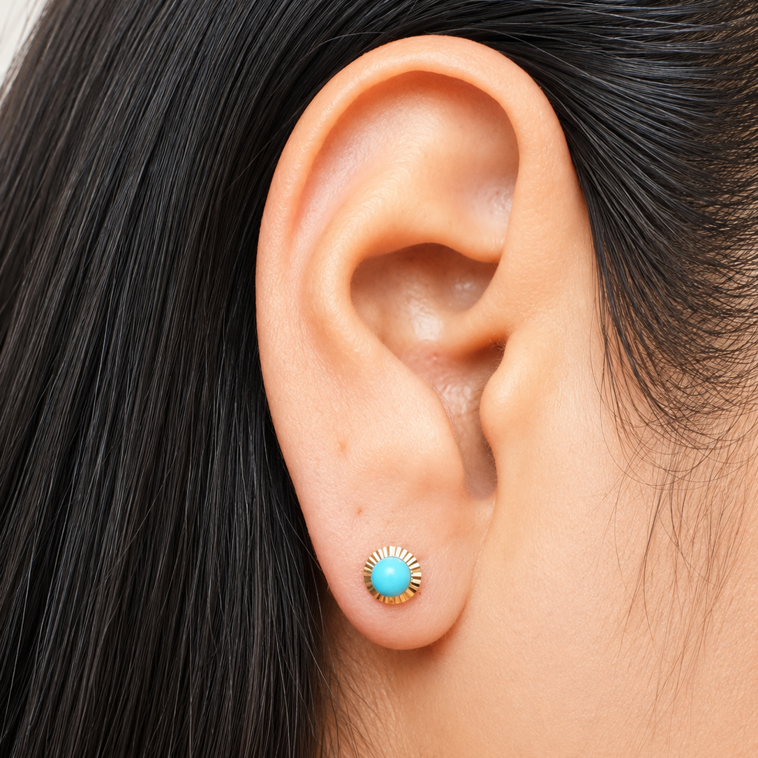 BABY TURQUOISE EARRINGS / 0.65gr / 5 MM / 18K ITALIAN GOLD