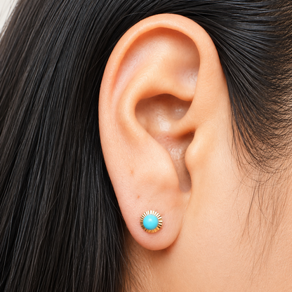 BABY TURQUOISE EARRINGS / 0.65gr / 5 MM / 18K ITALIAN GOLD