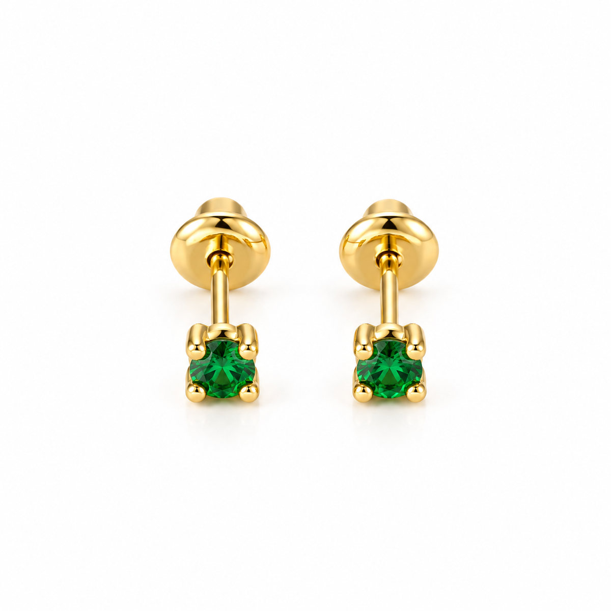 Green Stud Solitaire Earrings / Per piece / 3 mm / Gold 18K