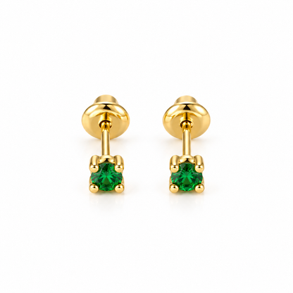 Green Stud Solitaire Earrings / Per piece / 3 mm / Gold 18K
