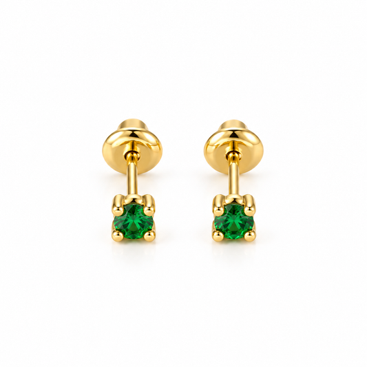 Green Stud Solitaire Earrings / Per piece / 3 mm / Gold 18K