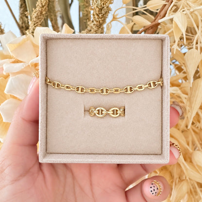 Mariner Link Bracelet and Ring Set / Bracelet 5.21gr / 18 cm / Ring 2.29g /T7 / 18K Italian Gold