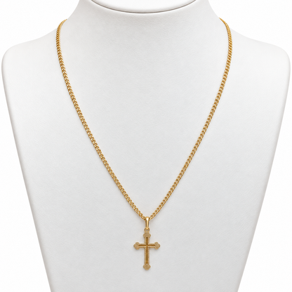 Mini Cubana Chain with with Diamond-Cut Cross Pendant / 2.22 gr / 45 cm / 2 mm / 18K Italian Gold