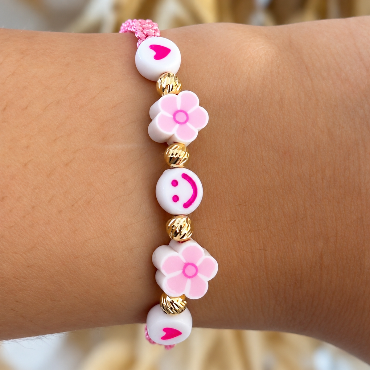 Pink Flowers & Smiles Bracelet