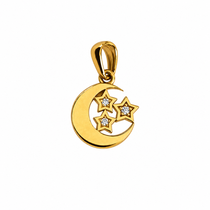 Dije Luna y Estrellas con Zirconias/ 0.90gr / 1.5cm / 18K Italian Gold