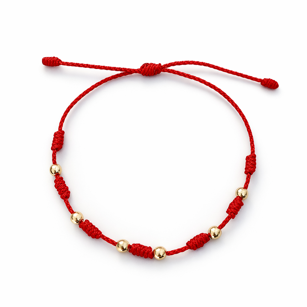7/PULSERA NUDO CON CUENTAS DE ORO