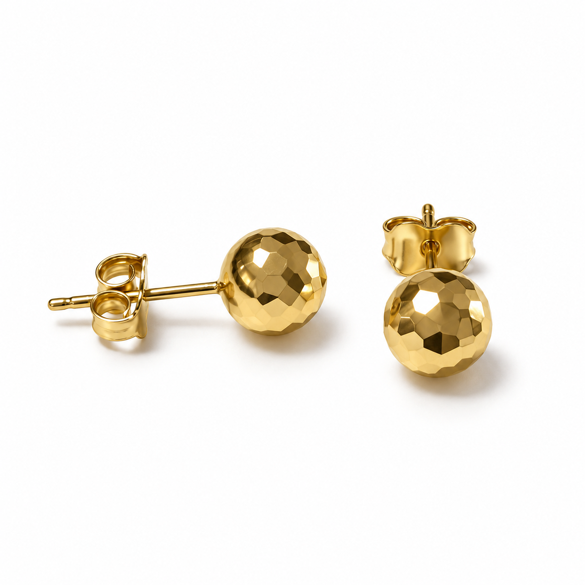 Diamond-Cut Ball Stud Earrings/ 1.3gr/ 7mm / 18K Italian Gold