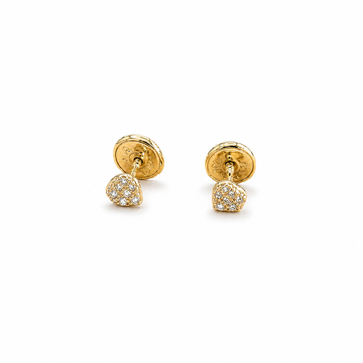 Mini Pendientes de Corazón con Piedras / 0.52g / 3mm / Oro 18K