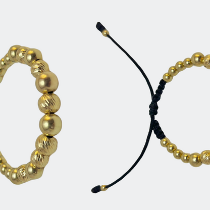 GOLD BRACELET WITH SMOOTH AND DIAMOND-CUT BEADS
