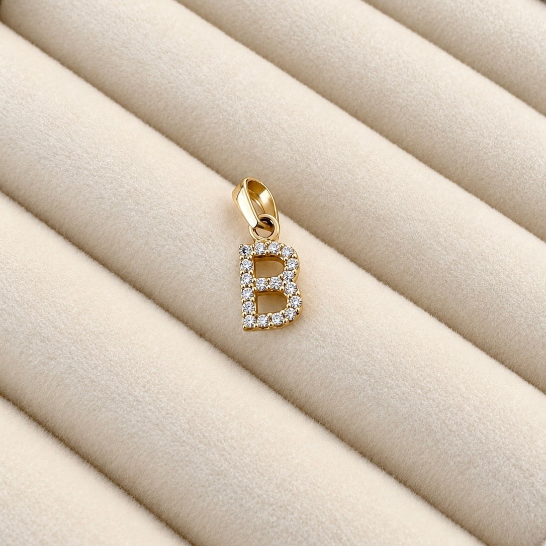 Letter B Pendant Zirconia / 0.84 gr / 1.5 cm / 18K Italian Gold