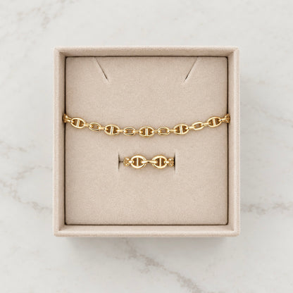 Mariner Link Bracelet and Ring Set / Bracelet 5.21gr / 18 cm / Ring 2.29g /T7 / 18K Italian Gold