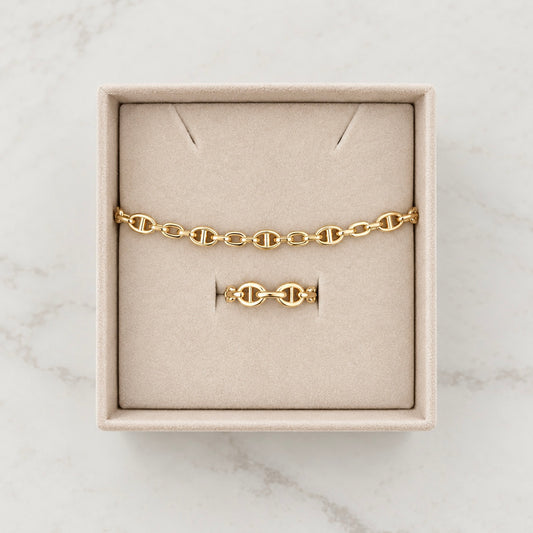 Mariner Link Bracelet and Ring Set / Bracelet 5.21 gr / 18 cm / Ring 2.29 gr / T7 / 18K Italian Gold