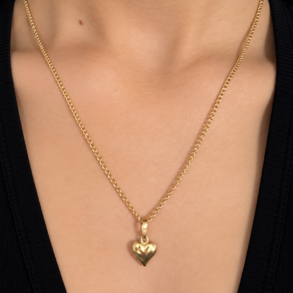 Mini Cubana Chain with Heart Pendant / 2.18 gr / 45 cm / 2 mm / 18K Italian Gold