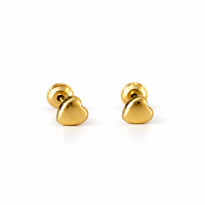 Heart Stud Earrings / Pza  / 0.5mm/ 18K Italian Gold