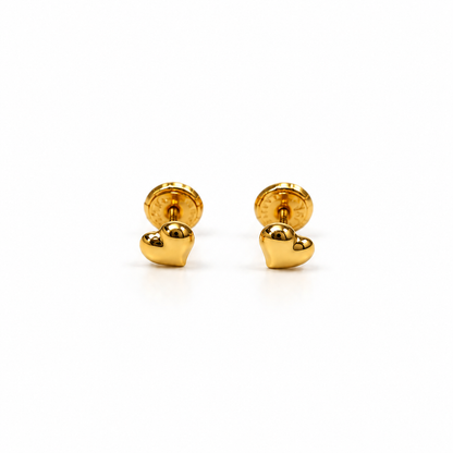 Small Puffy Heart Stud Earrings / 0.5 gr / 6 mm / 18K Gold