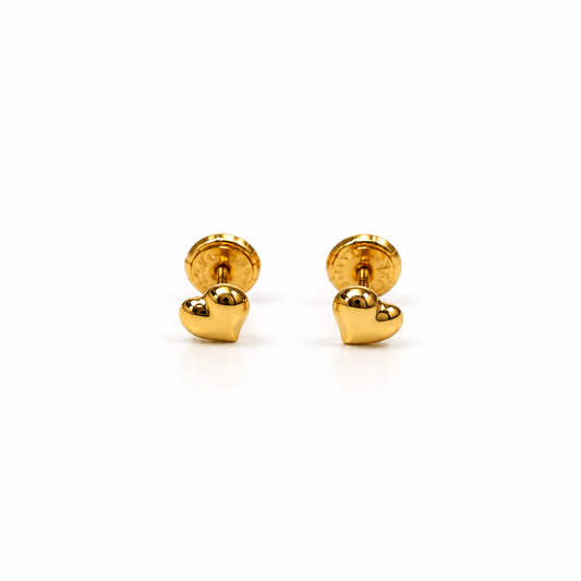 Small Puffy Heart Stud Earrings / 0.5 gr / 6 mm / 18K Gold