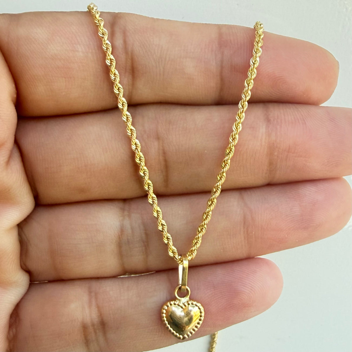 Mini Rope Chain with Heart Pendant / 2.1 gr / 45 cm / 2 mm / 18K Italian Gold