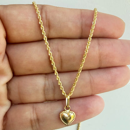 Mini Rope Chain with Heart Pendant / 2.1 gr / 45 cm / 2 mm / 18K Italian Gold