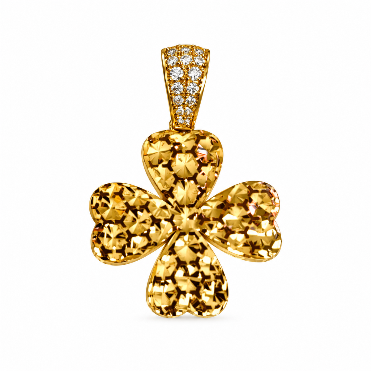 Four Heart Clover Pendant/ 2.60gr / 3cm / 18K Italian Gold