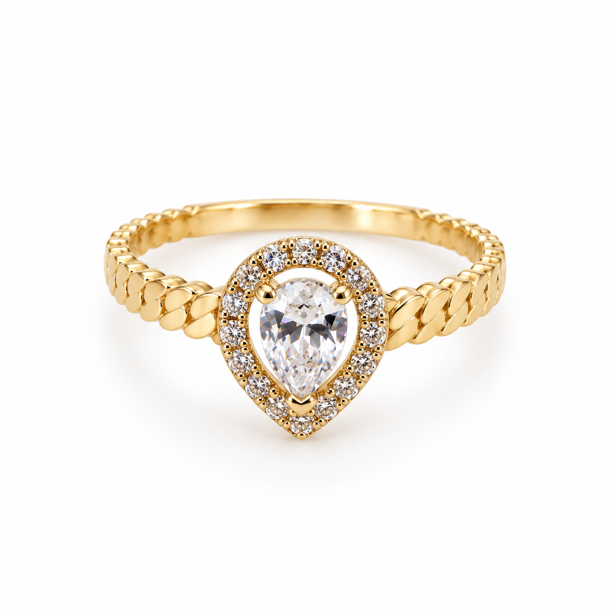 Teardrop Stone Solitaire Ring / 2.22g / Size 8 1/4 / 18K Italian Gold