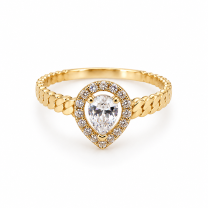Teardrop Stone Solitaire Ring / 2.22g / Size 8 1/4 / 18K Italian Gold