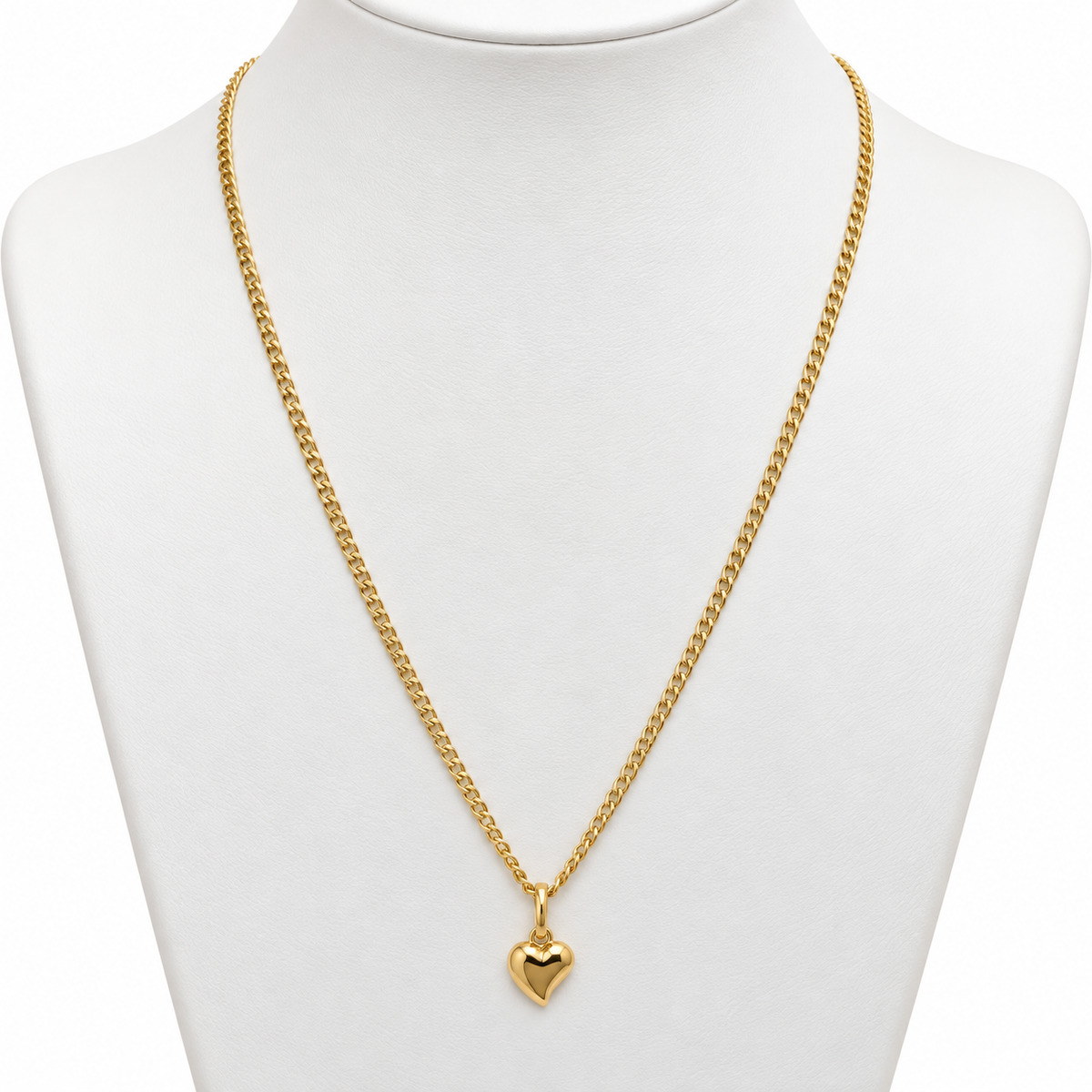 Mini Cubana Chain with Heart Pendant / 2.18 gr / 45 cm / 2 mm / 18K Italian Gold
