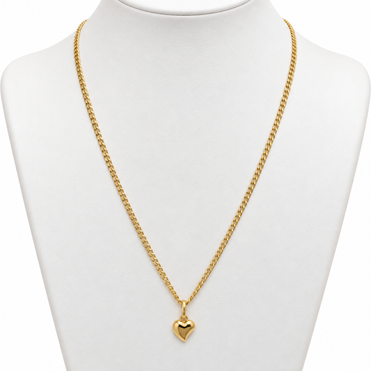 Mini Cubana Chain with Heart Pendant / 2.18 gr / 45 cm / 2 mm / 18K Italian Gold