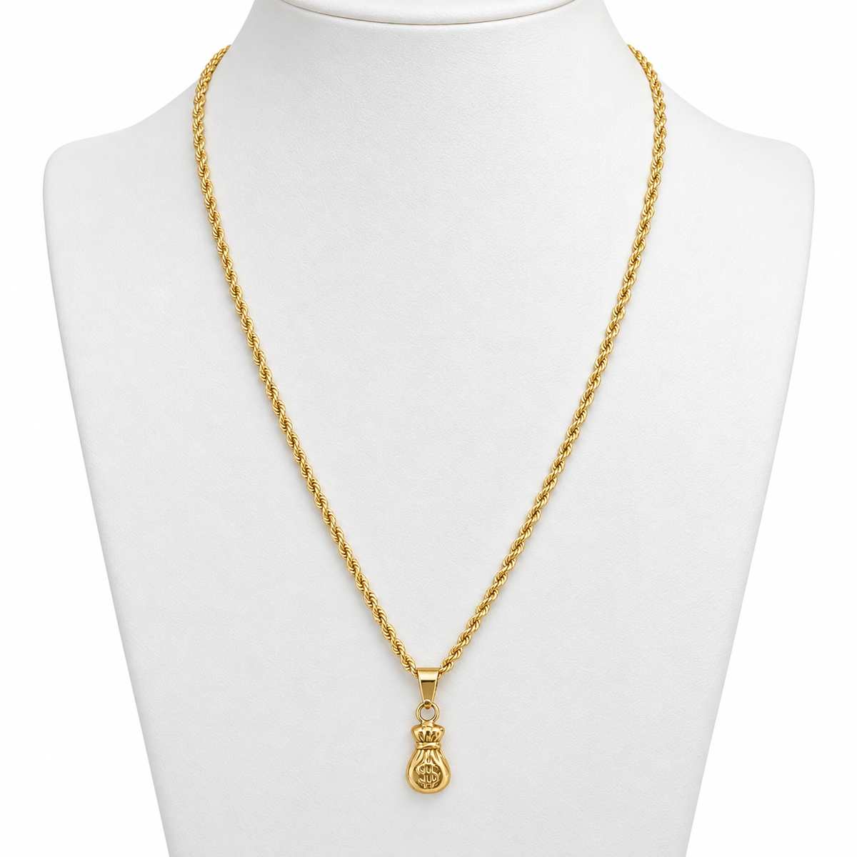 Rope Chain with with Money Bag Pendant / 2.22 gr / 50 cm / 1.8 mm / 18K Italian Gold