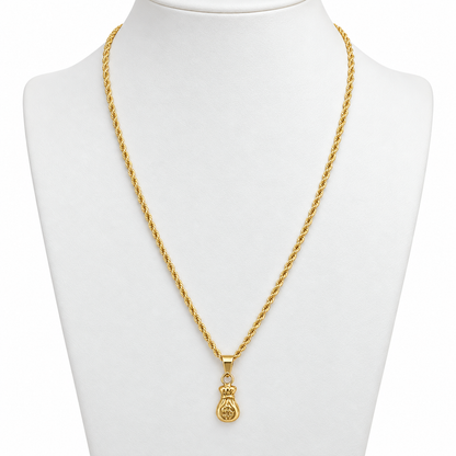 Rope Chain with with Money Bag Pendant / 2.22 gr / 50 cm / 1.8 mm / 18K Italian Gold