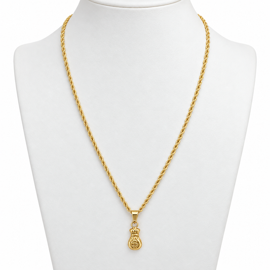 Rope Chain with with Money Bag Pendant / 2.22 gr / 50 cm / 1.8 mm / 18K Italian Gold