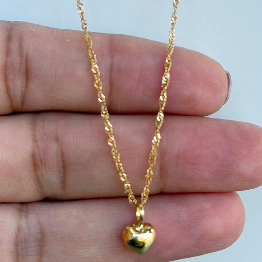 Singapur Chain with Heart Pendant / 1.8 gr / 45 cm / 1.8 mm / 18K Italian Gold